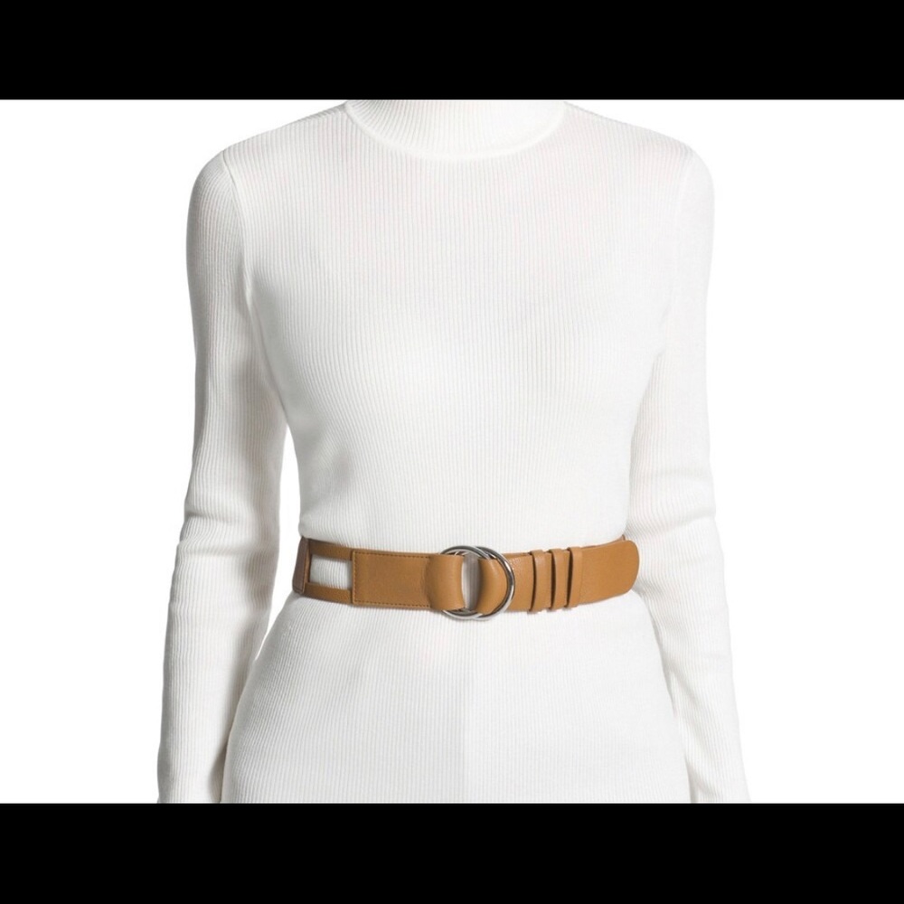 NWT $59 Chico’s Medium Brown Leather Silver Ring Belt, size M/L